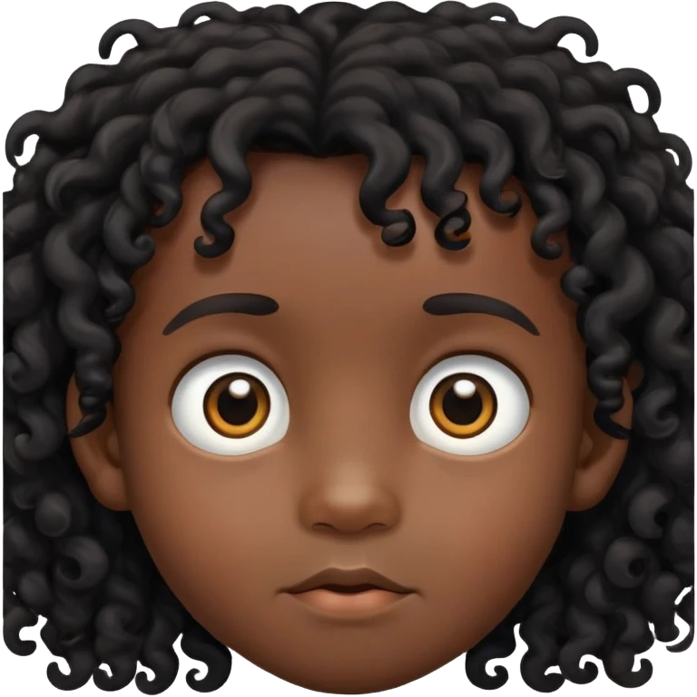 toddler boy face, African eyes, dark skin, black long curly hair emoji