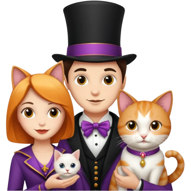 magician couple and their pet cat emoji