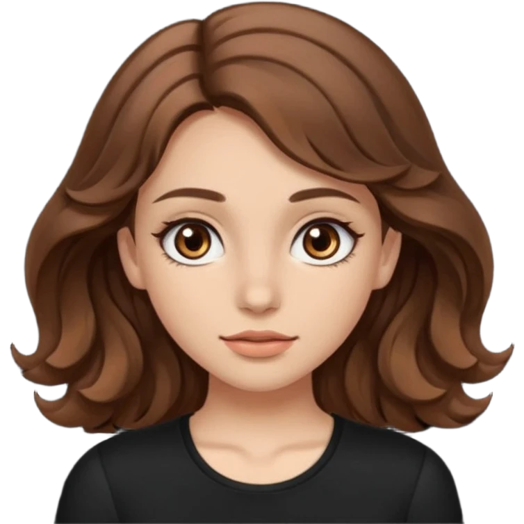 A girl with wavy brown hair and brown eyes with quite long eyelashes wearing a black top  emoji