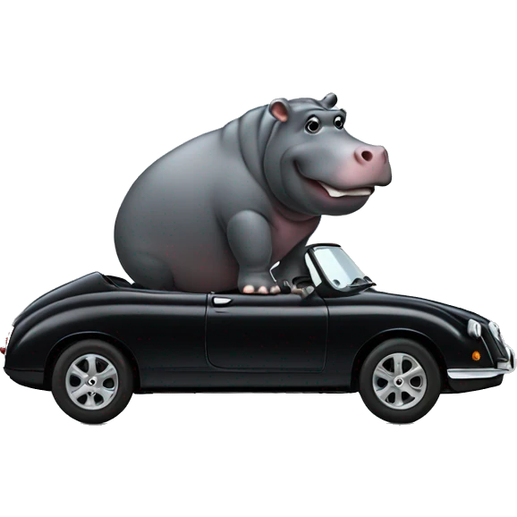 hippo in black jaguar car emoji