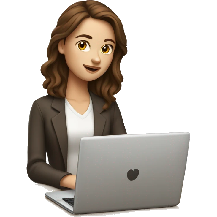 A marketing girl with brown hair from France with a laptop in her hands emoji