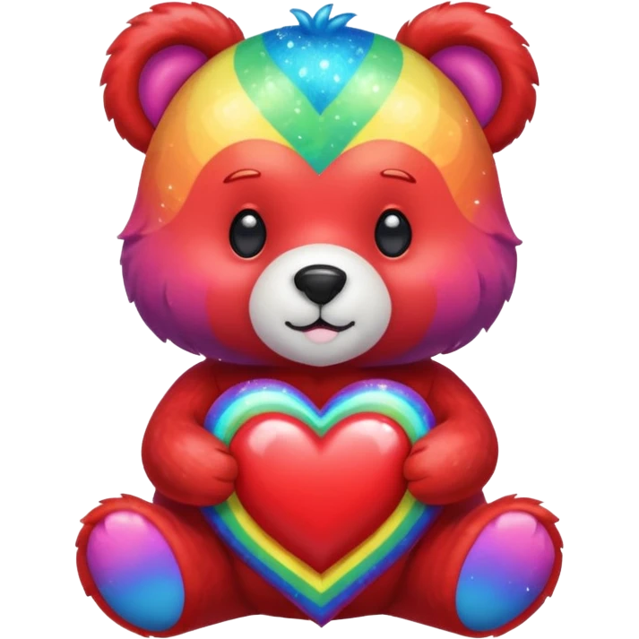 Sparkle Rainbow Bear holding a heart emoji