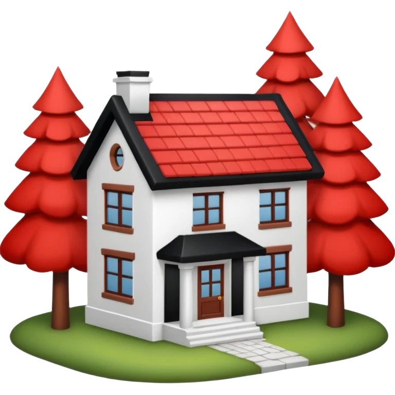 Dom z czarnym dachem i biała elewacja ze wstawkami z czerwonej cegły.Na drugim planie las. emoji