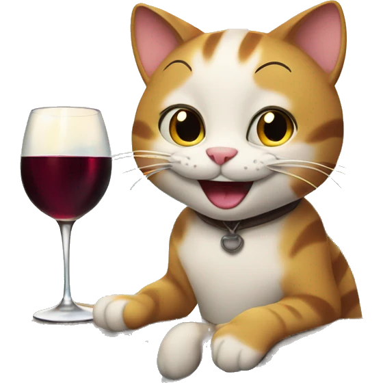 happy cat drinking wine by a lake  emoji