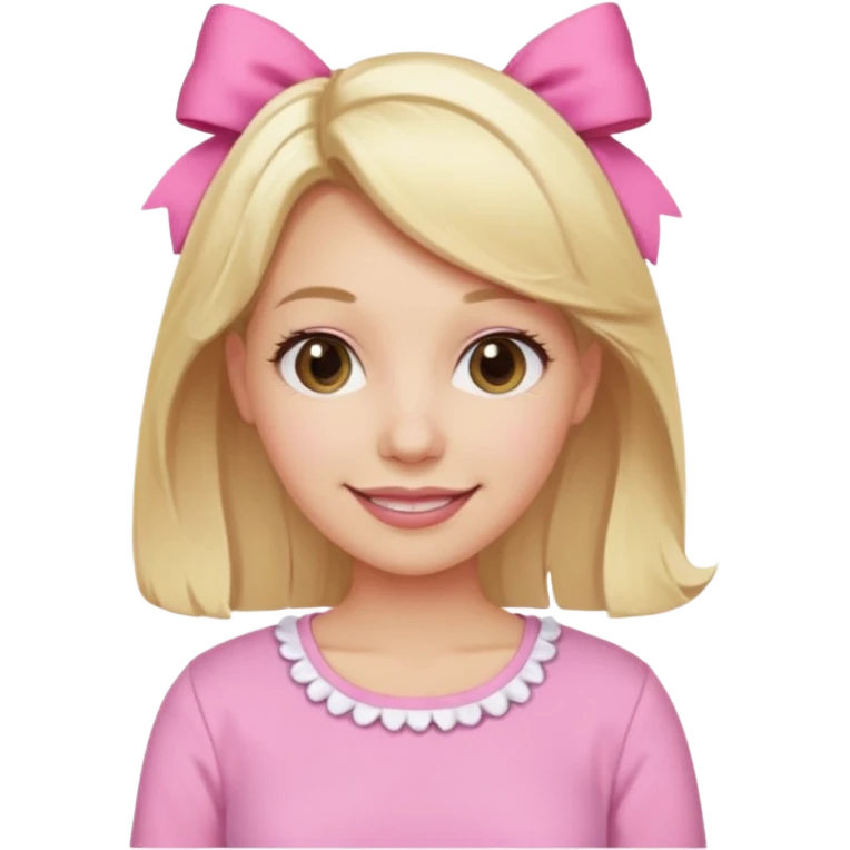 A mom with blonde hair and pink shirt coquett aesthetic style like bows and pink emoji
