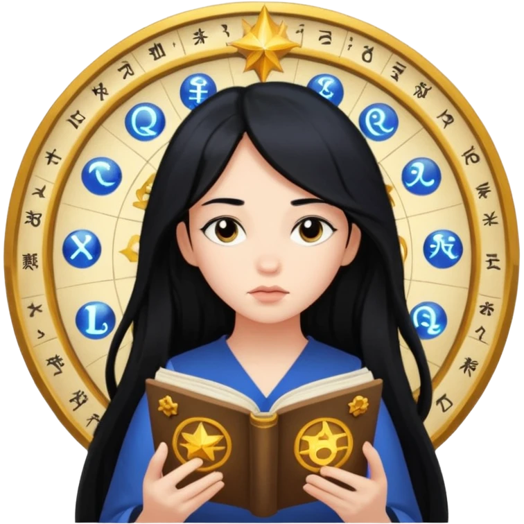 emoji of a girl with long hair reading a horoscope emoji