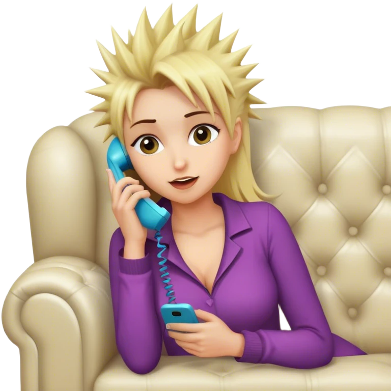 Lady with spikey blonde hair on phone on the sofa emoji
