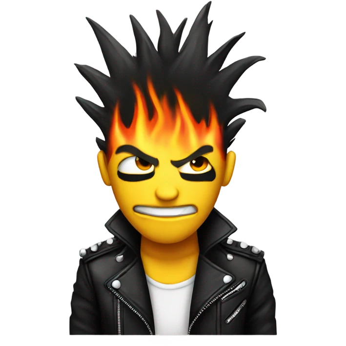 punk emoji, hardcore rock face emoji with hands, leather jacket, fire around face emoji