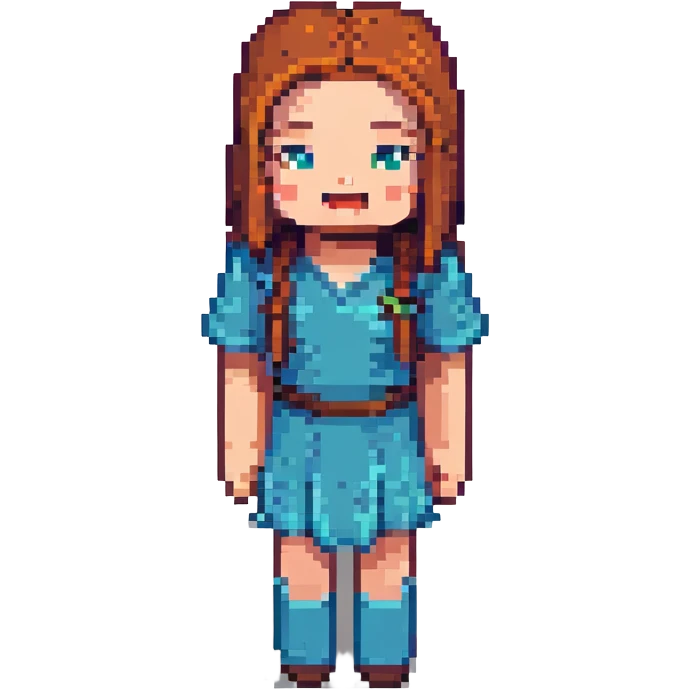 Create 6 images of the Minecraft-style girl character, each with a different expression: happy, excited, flirty, confused, surprised, and scary. Keep the original Minecraft pixelated style and background. emoji