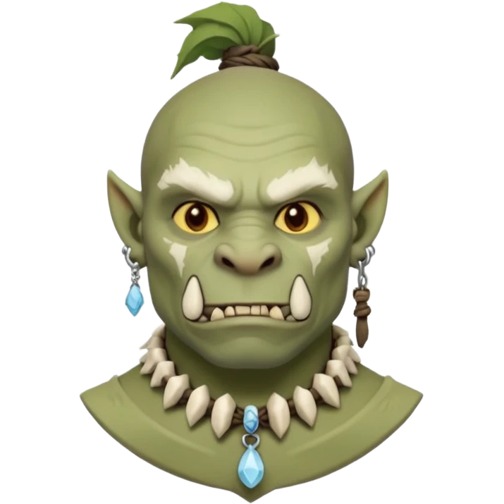 Fantasy orc portrait emoji, small bone charm with frost tied near neck or ear, tribal winter aesthetic, minimal readable design, flat emoji style, male/female variant
 emoji