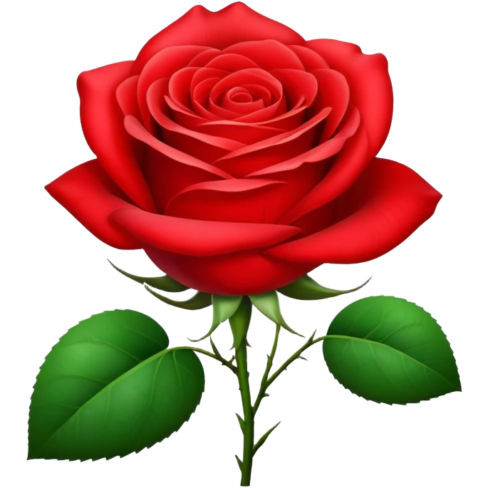 Beautiful red rose flower with lush petals and green leaves emoji