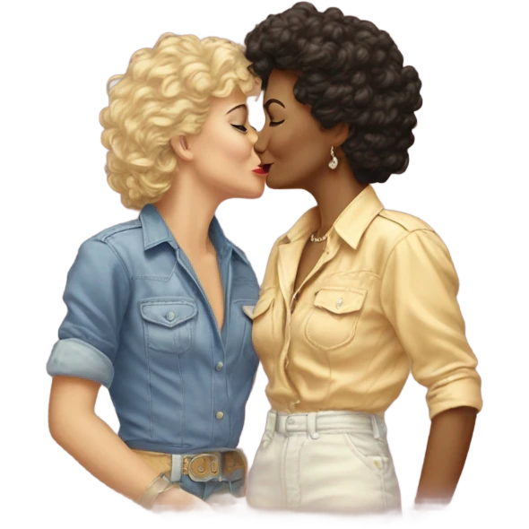vintage 80s lesbians kissing emoji