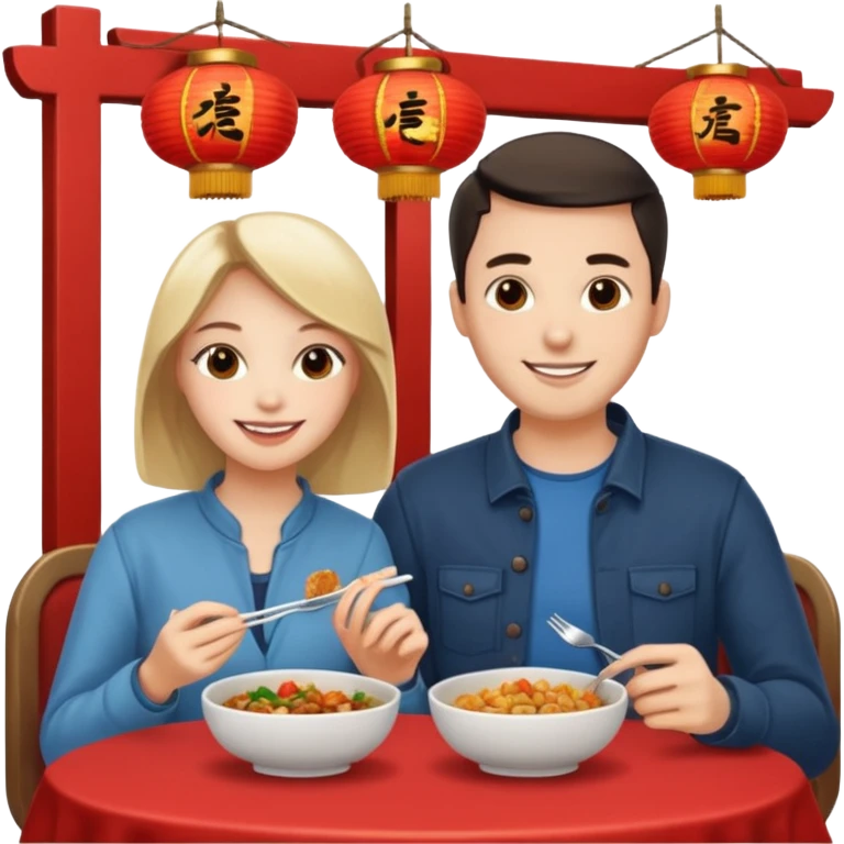 ligth couple having dinner at a Chinese restaurant emoji