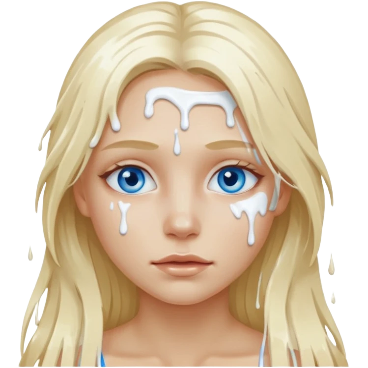 Blonde blue-eyed long hair girl emoji with white paint all over its face dripping  emoji