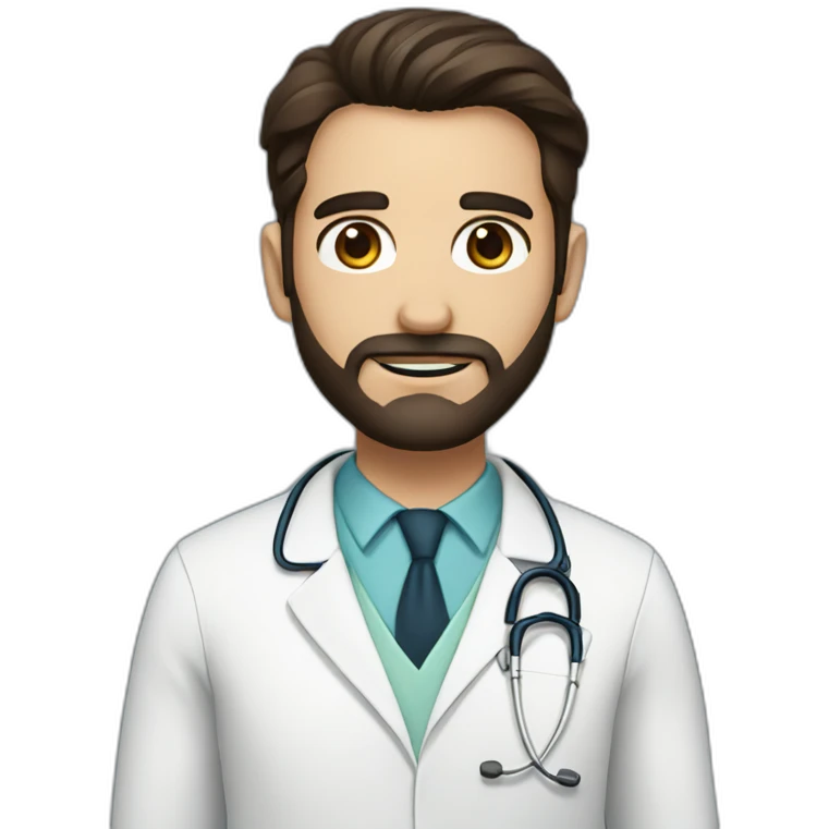 doctor with dark long brown hair and beard, big brown eyes emoji