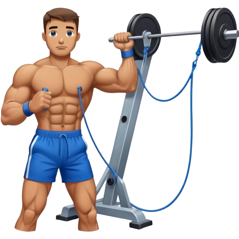 buff man with blue shorts using cable face-pull machine emoji