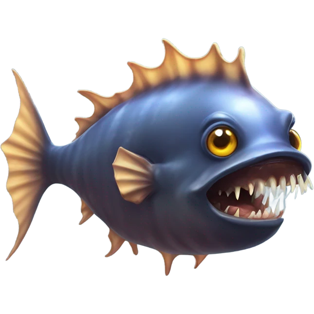 Anglerfish with a glowing lure hanging from its forehead, sharp teeth, and big eyes. emoji