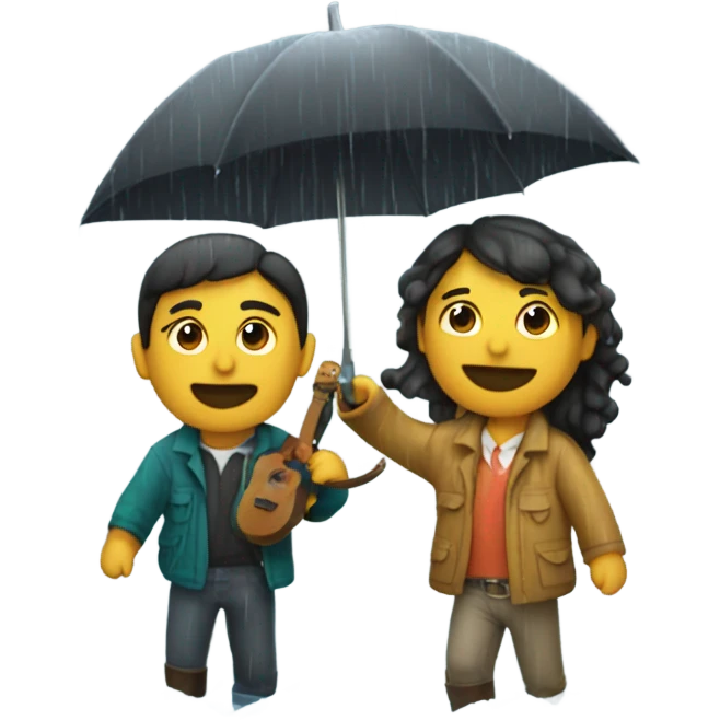 4 mexican friends with umbrella playing with a ship in the rain emoji