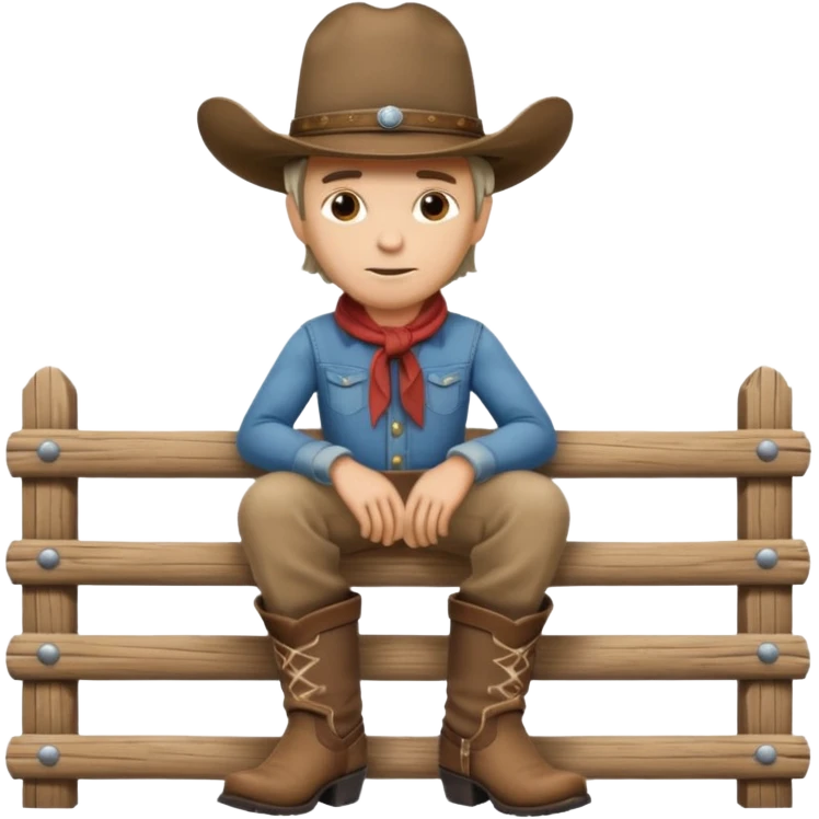 A calm cowboy leaning on a fence, dusty boots, hat tipped forward.
 emoji