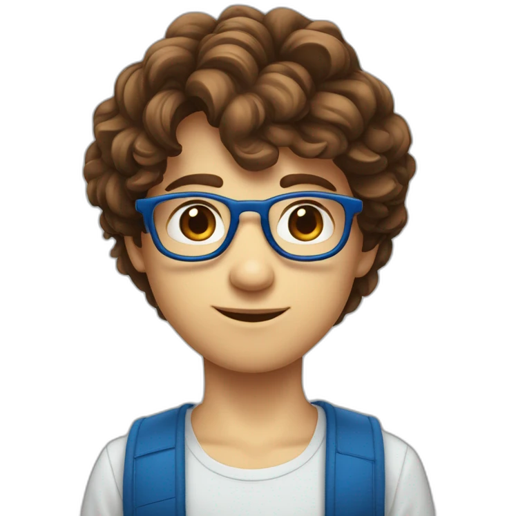 Jeune garçon  yeux marrons cheveux brun lunettes bleus emoji