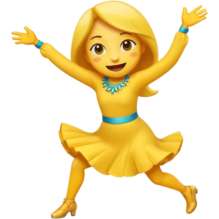 An expressive emoji-style character dancing with lively motion, dynamic pose, joyful energy, and bright, vibrant colors. emoji
