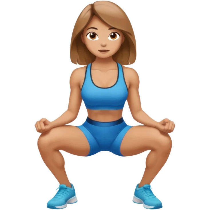 Beautiful woman with light brown shoulder length hair popping a squat without any weights emoji