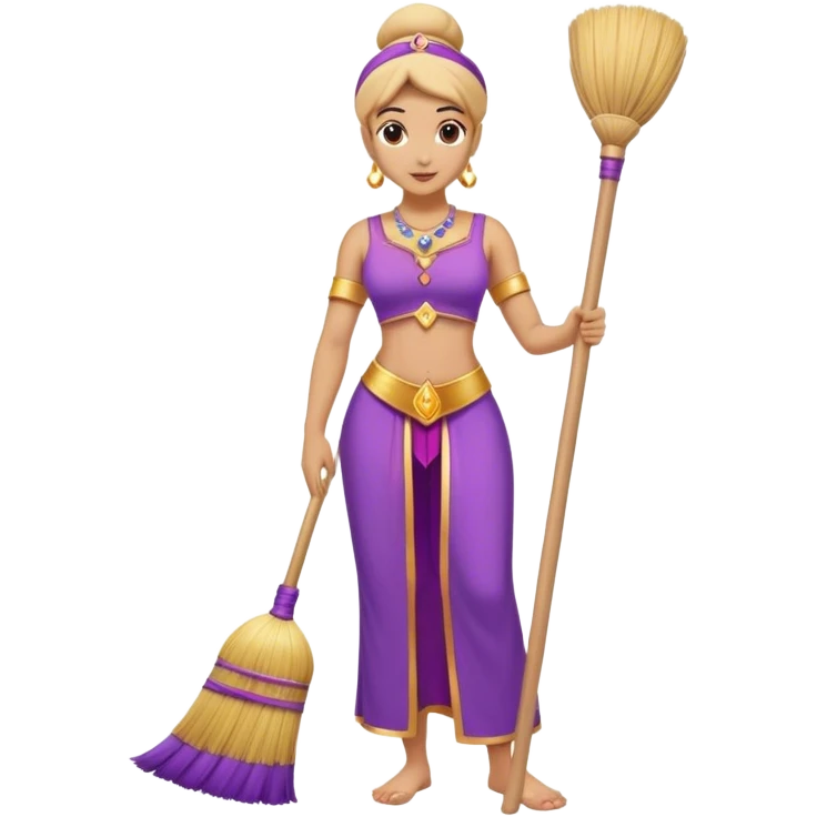 genie cleaning up, genie with a broom, genie sweeping the floor, no artifacts, no extras, purple clothing emoji