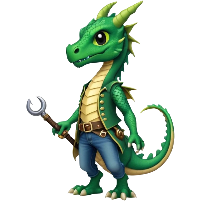 anthropomorphised dragon in a band t-shirt and jeans with a pirate eye-patch walking upright, relaxed pose emoji