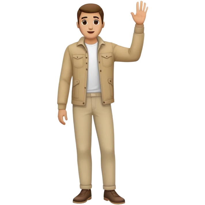 man  in casual clothes and trousers, one hand raised emoji