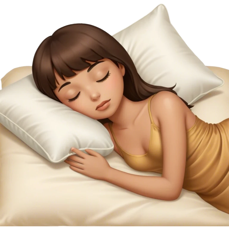 sleeping beauty brunette bangs tan girl with a silk pillow emoji