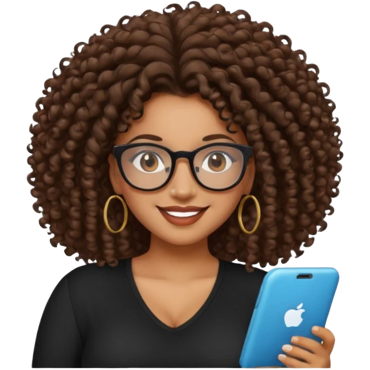 A mixed girl with rectangle glasses, the girl is wearing a black shirt, the girl has brown curly big hair and the girl has big boobs  emoji