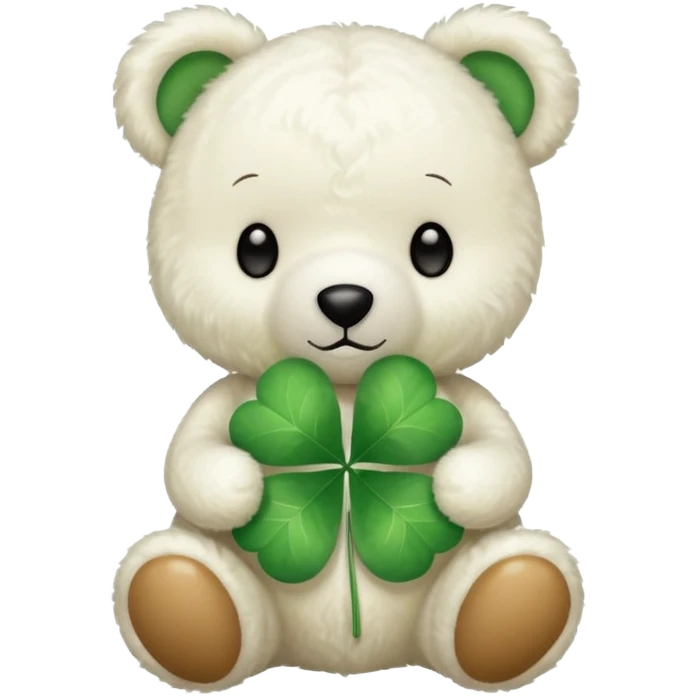 White Teddy with four-leaf clover emoji