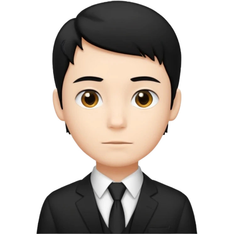 Chico con pelo negro, camisa negra y una corbata blanca emoji