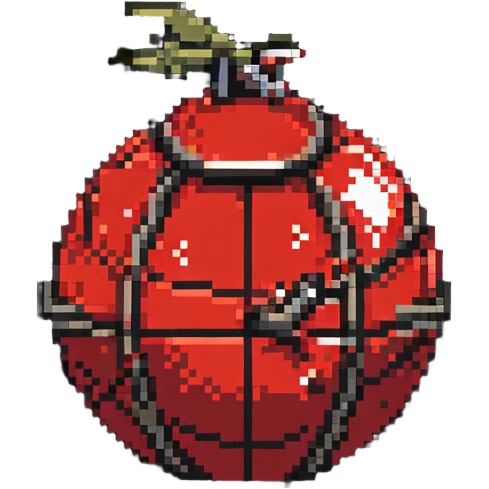 red orb with bomb silhouette, 32x32 pixel art game power-up emoji