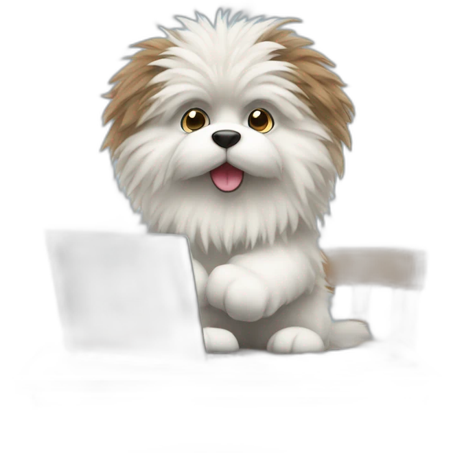Fluffy working at a desk with a laptop emoji