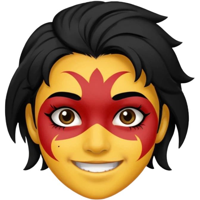 A black hair teen supporter with bold full-face paint, smiling with fierce team spirit. emoji