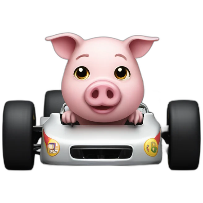 Pig with biceps driving a f1 car emoji