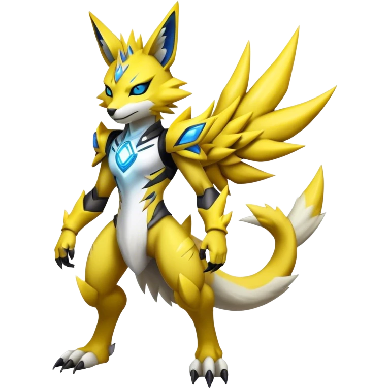  Cool Edgy Shiny Futuristic Ethereal Legendary Zeraora-Digimon-Renamon-hybrid full body emoji