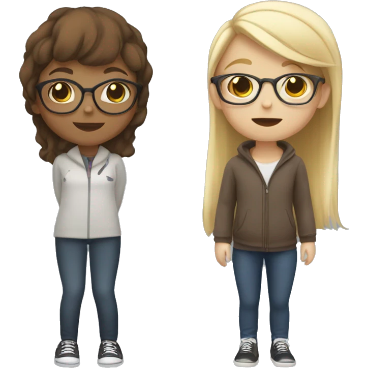 A girl with short hair and glasses, a girl with medium brown hair with glasses and a girl with long almost blonde hair on a roof emoji