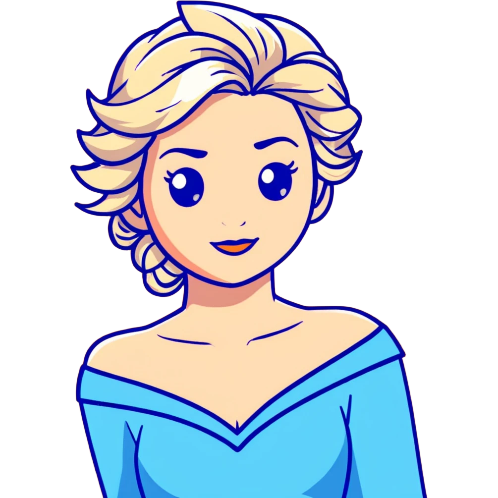 Elsa ice queen from Frozen with blue dress, chest up portrait emoji