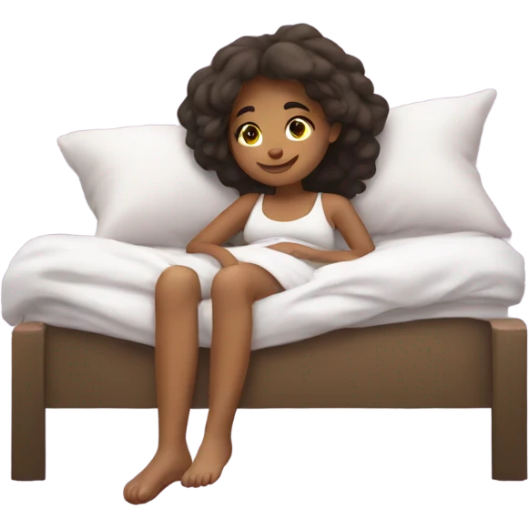Cute white brunette girl relaxing in bed. Girly style. emoji
