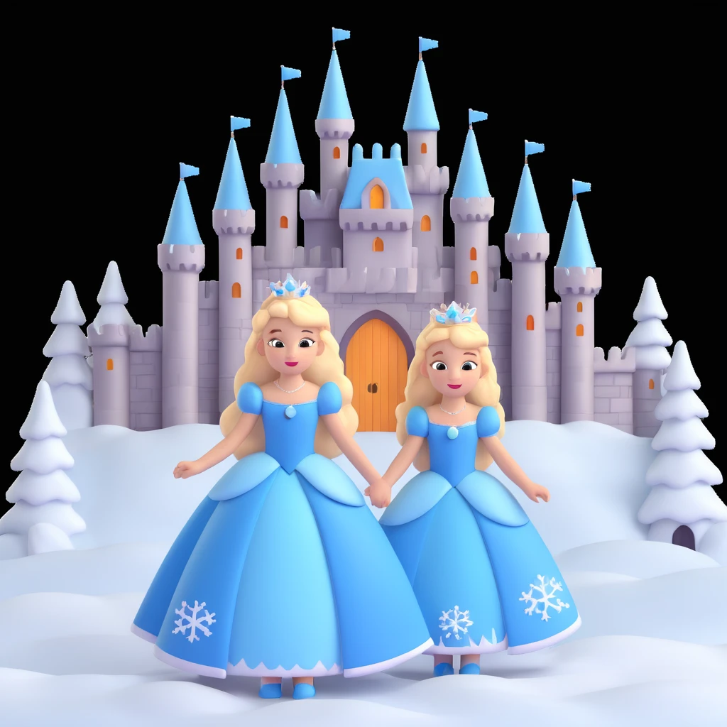 girls in a  snow princess dress, snow castle background emoji
