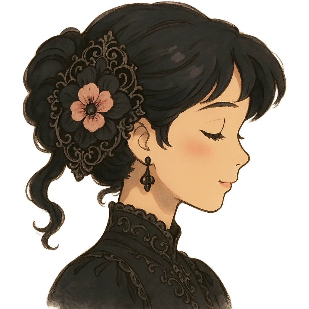 gothic hair clip, black and pink flower, ornate details, elegant, whimsical, soft lighting emoji