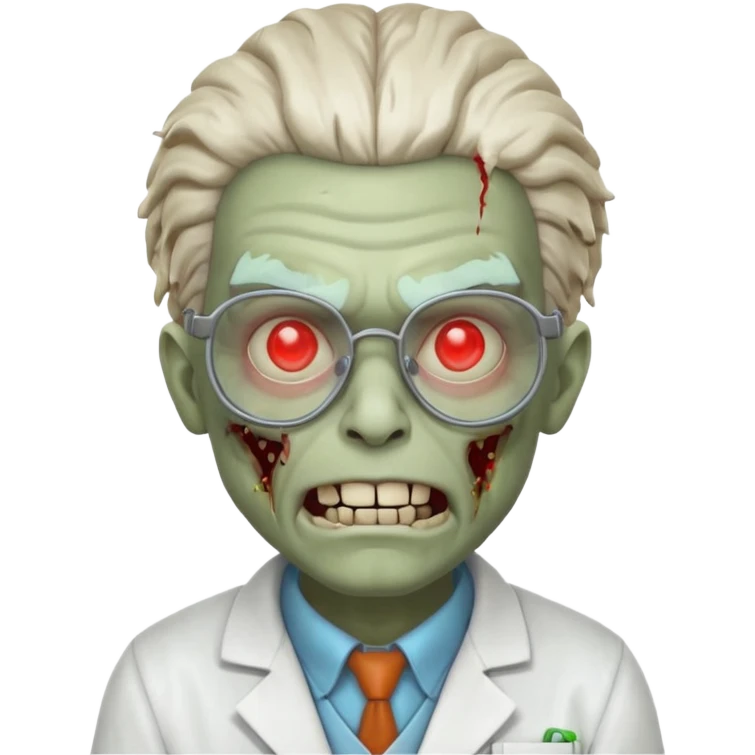 mad experiment zombie scientist portrait, head and shoulders only, exposed brain glow, broken glasses, evil grin, horror lab vibe, 3D cartoon, mobile game icon style, clean background, no text, no watermark
 emoji