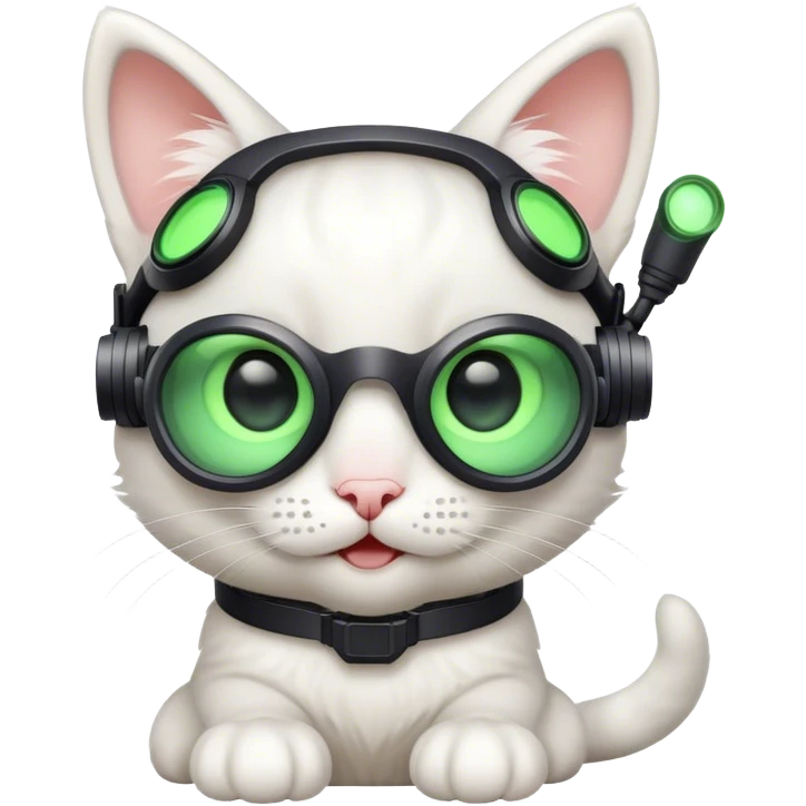 white smile kitty with nigthvision googles emoji