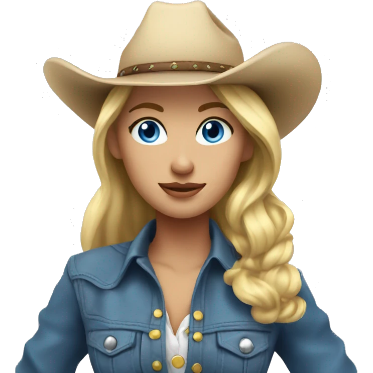 Blonde cowgirl, waist up, blue eyes emoji