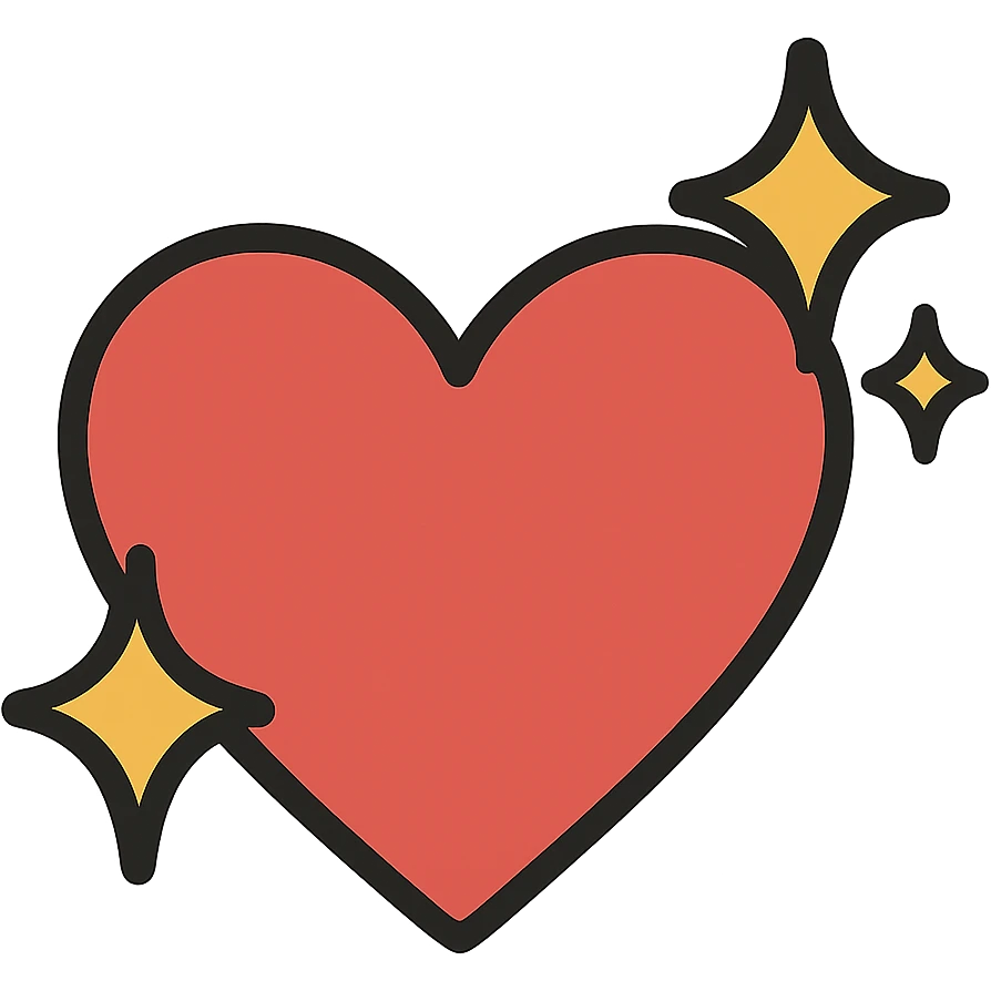 flat toon style heart with sparkles symbolizing love emoji