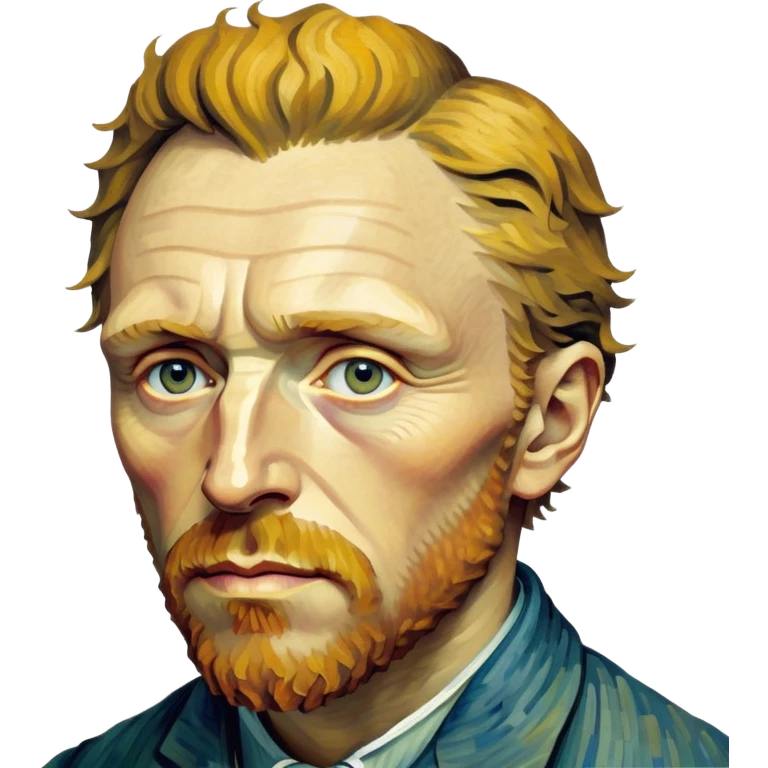 Cinematic Realistic Vincent van Gogh Portrait Emoji, depicted as the iconic artist with expressive brushstrokes and soulful eyes, rendered with rich textured detail and dynamic emotive lighting that captures his creative genius. emoji