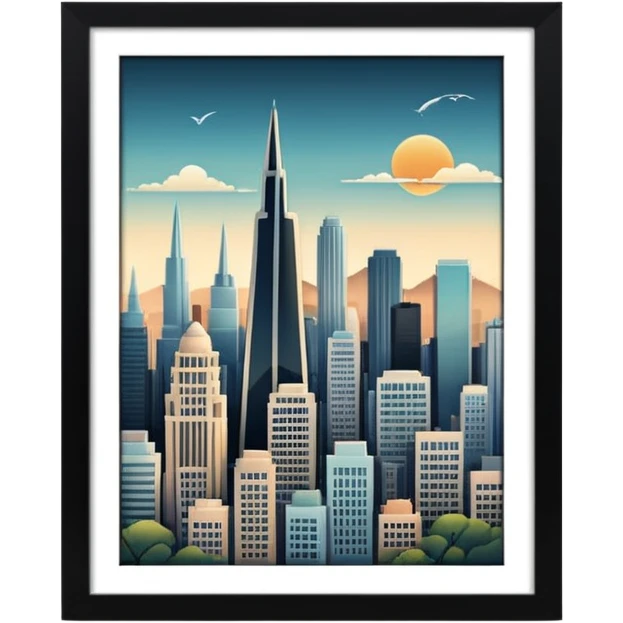 create an image of san francisco skyline in the tech future - no car, use art deco emoji