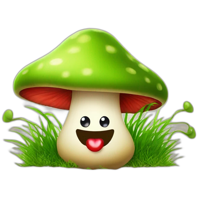 mashroom with eyes and smile with cherry and grass emoji